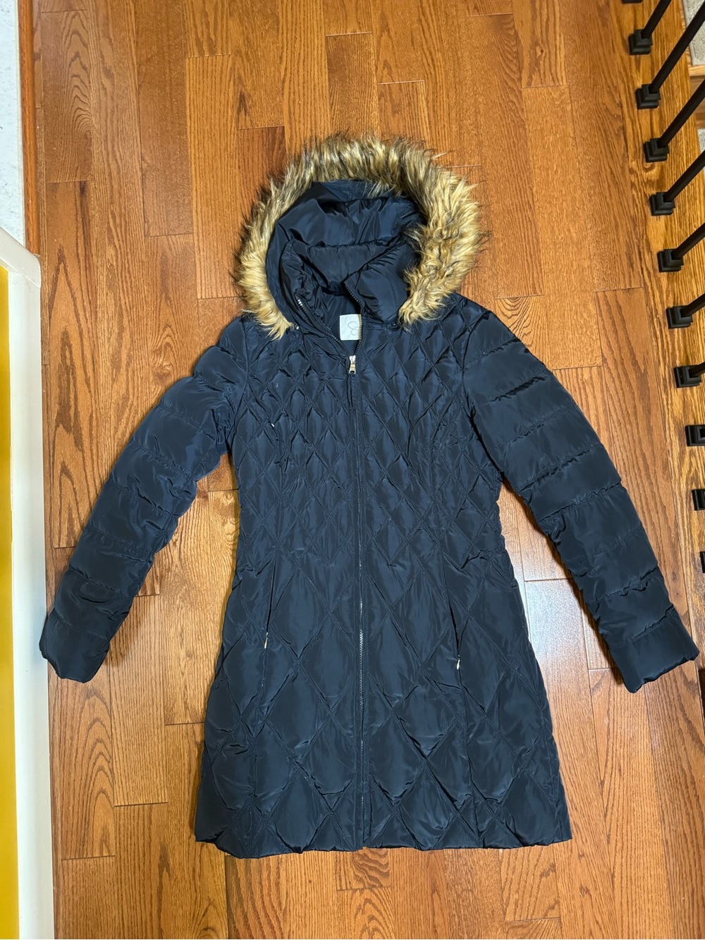 Jessica Simpson Navy Quilted Puffer Coat with Faux Fur Hood